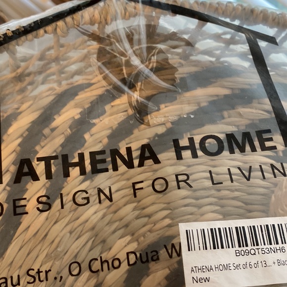 ATHENA HOME 6 Woven round seagrass Placemats napkin rings & serving tray NEW - Picture 4 of 8